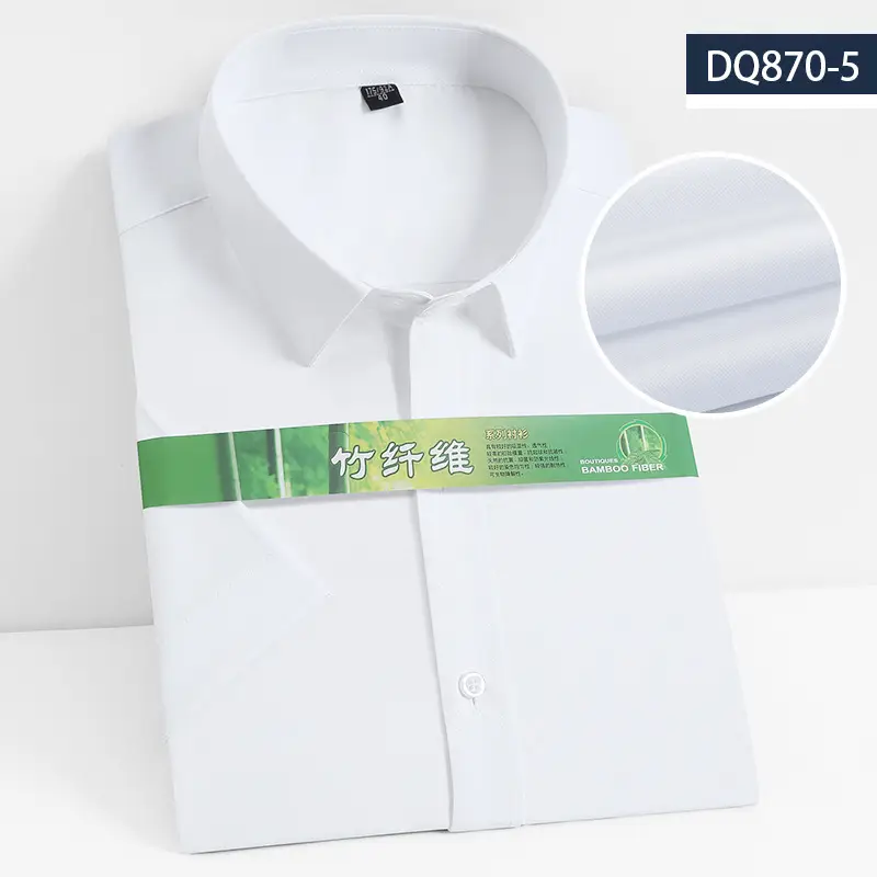 Men's Elastic Bamboo Fiber Business Shirt White Short Sleeve - Image 4
