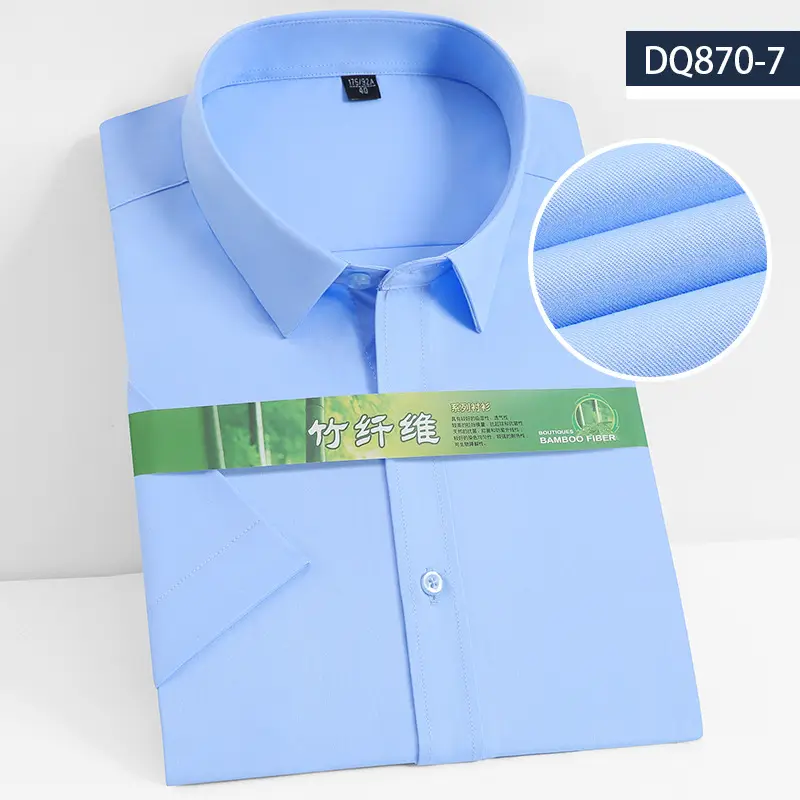 Men's Elastic Bamboo Fiber Business Shirt White Short Sleeve - Image 6