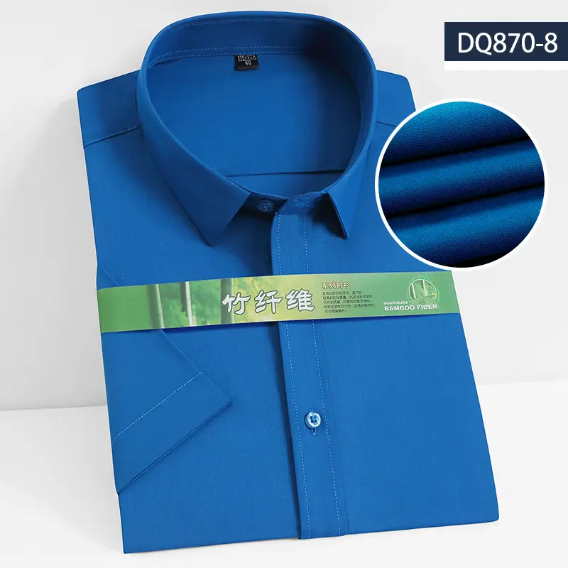 Men's Elastic Bamboo Fiber Business Shirt White Short Sleeve - Image 7