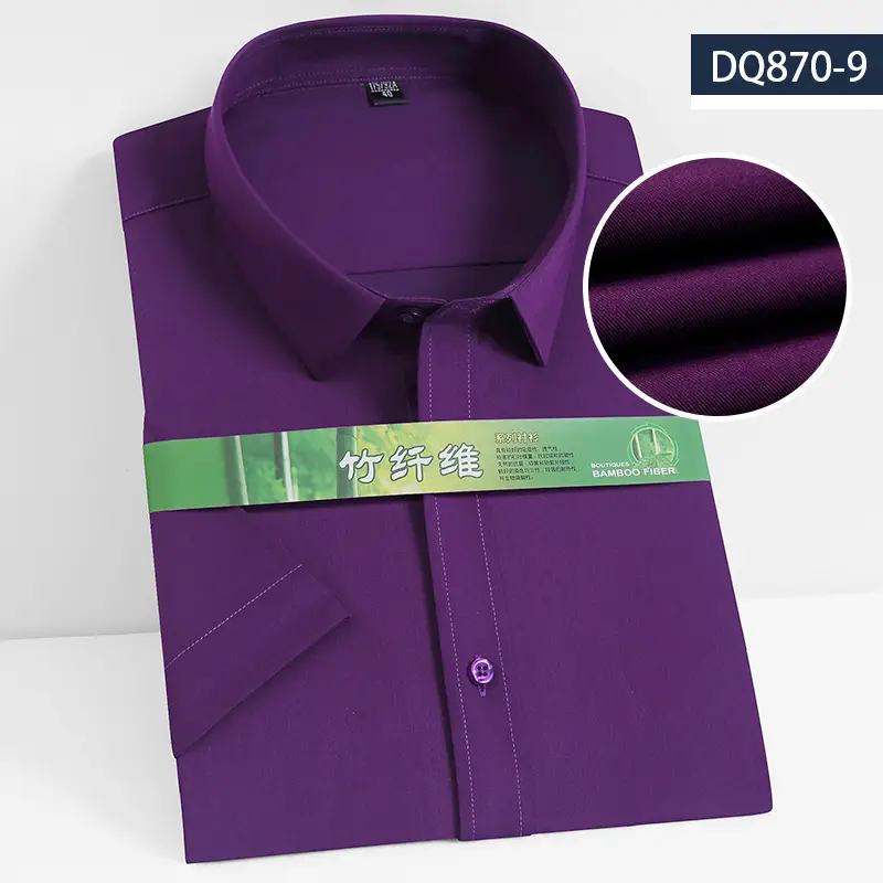 Men's Elastic Bamboo Fiber Business Shirt White Short Sleeve - Image 8
