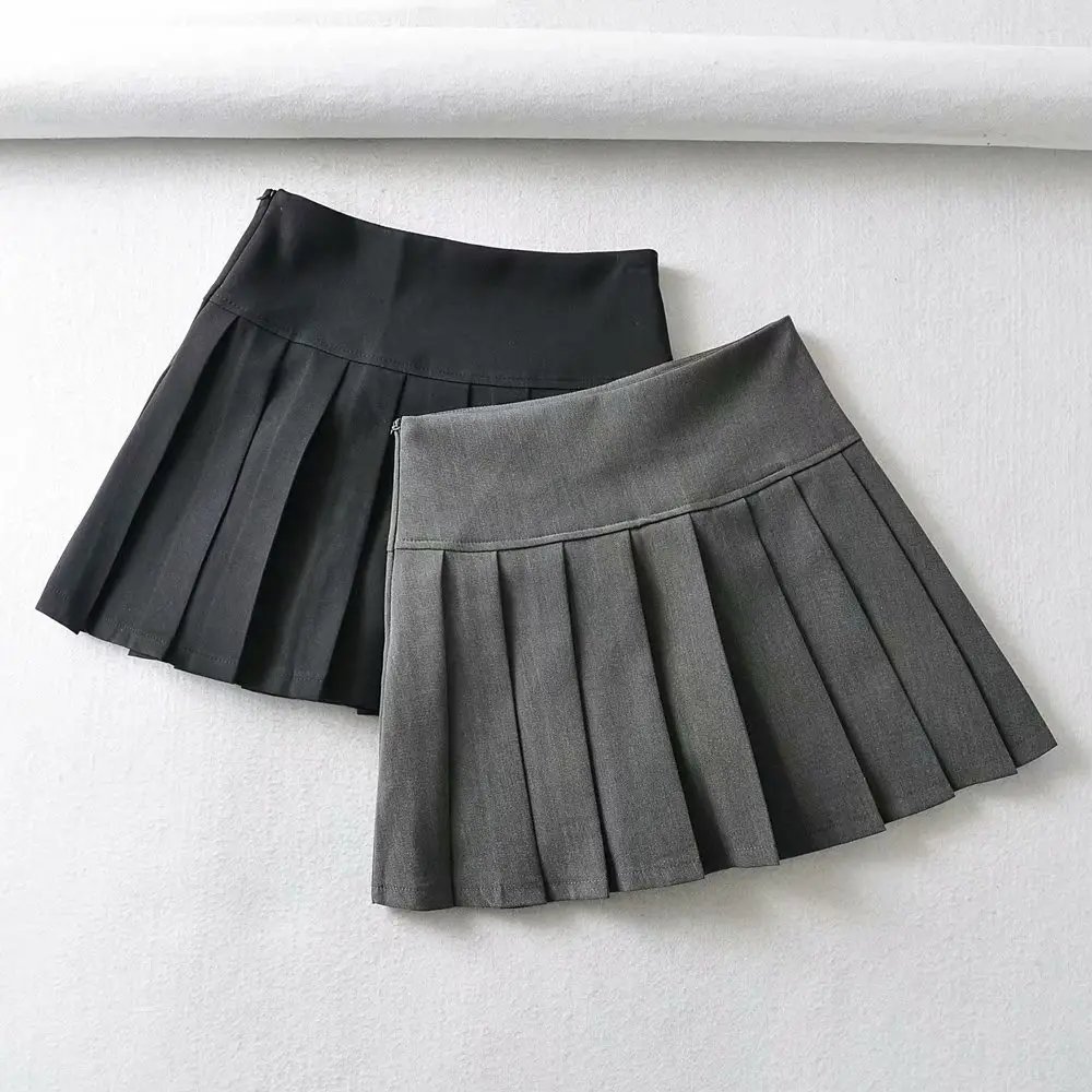 Black High Waist Pleated Skirt Women Korean Style - Image 3
