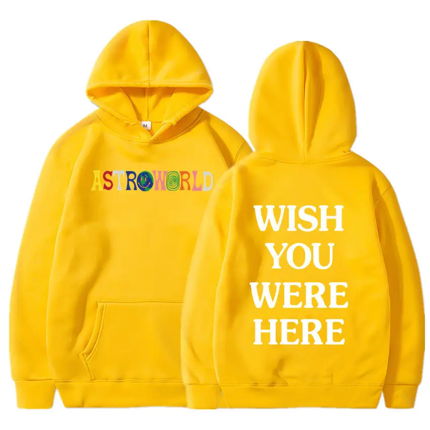 Yellow Hooded Sweatshirt with "Wish You Were Here" Print - Image 15