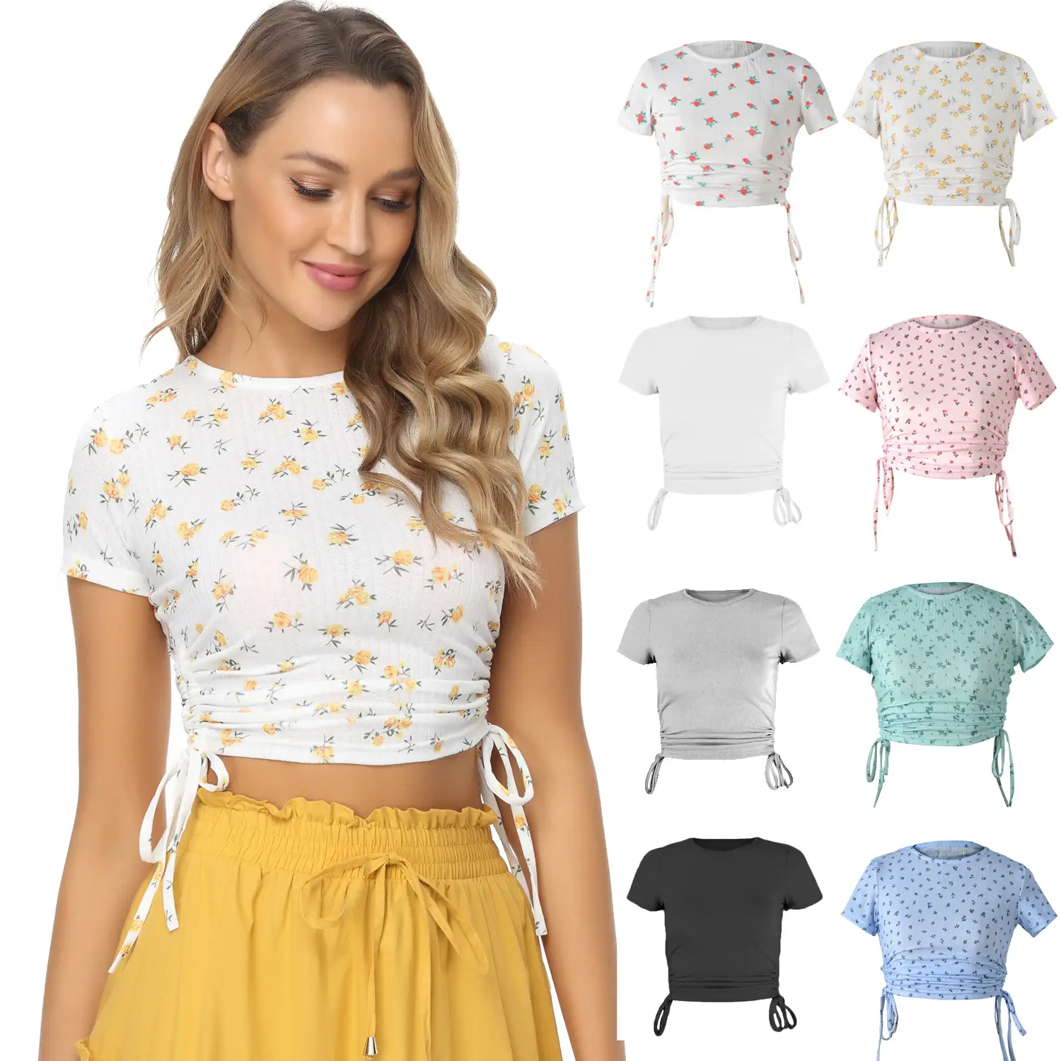 Women Printed Pink T-Shirt with Drawstring Waist - Image 10