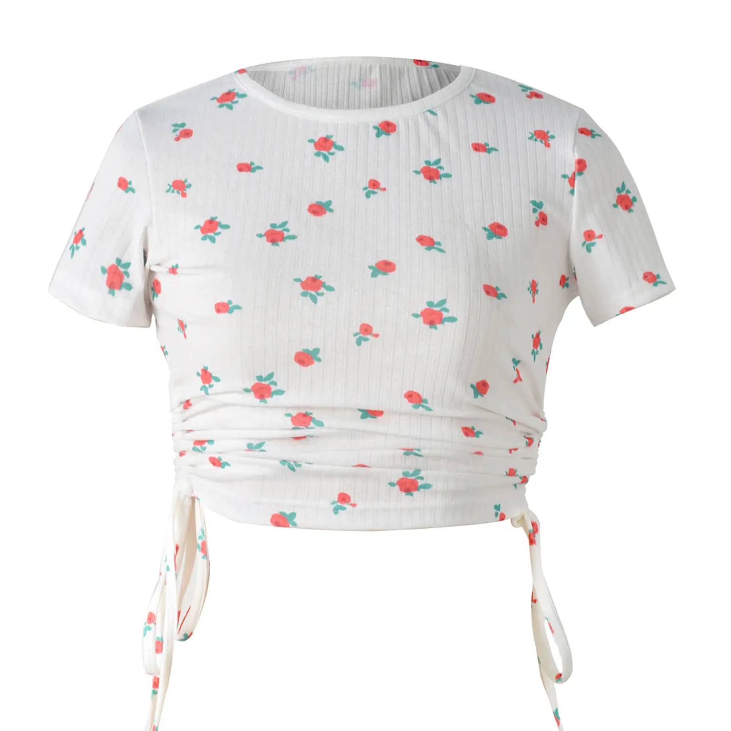 Women Printed Pink T-Shirt with Drawstring Waist - Image 13