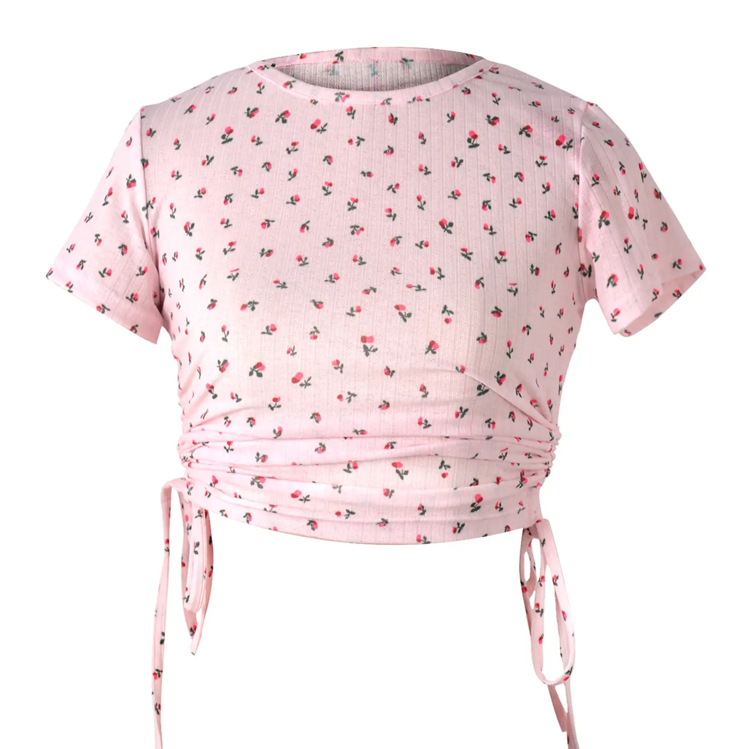 Women Printed Pink T-Shirt with Drawstring Waist - Image 6