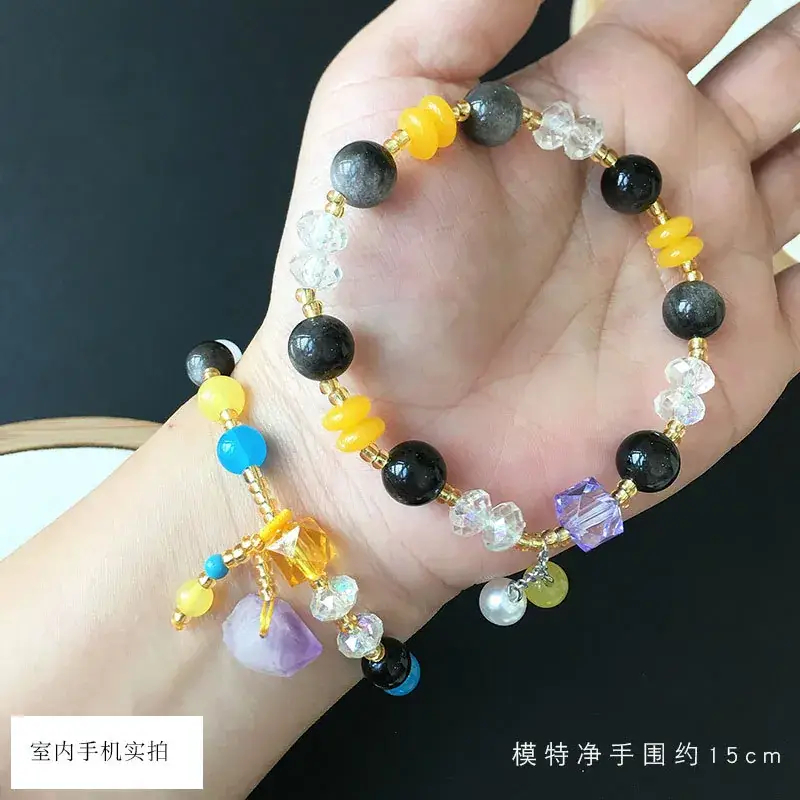 Jingyao Natural Obsidian Stone Bracelet with Amethyst Pendant - Image 4