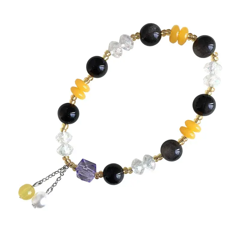Jingyao Natural Obsidian Stone Bracelet with Amethyst Pendant - Image 6