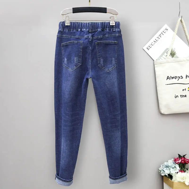 New Plus Size Elastic Harlan Jeans Women Blue