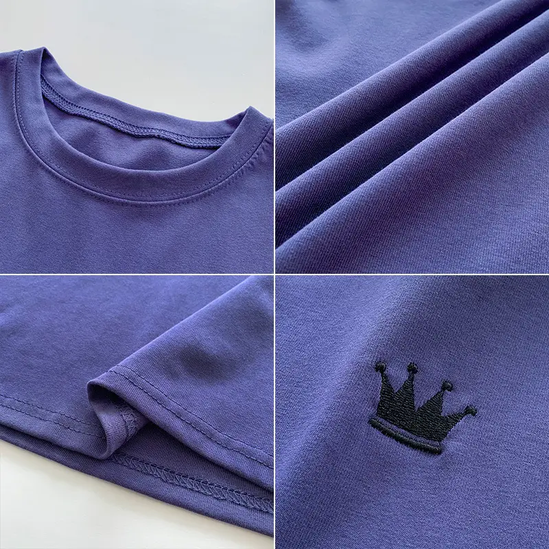 Women Grey Crown Embroidered T-Shirt Short Sleeve - Image 9