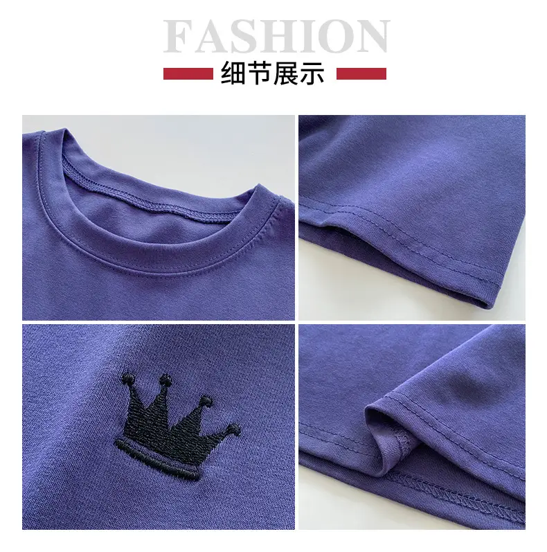 Women Grey Crown Embroidered T-Shirt Short Sleeve — feature 16