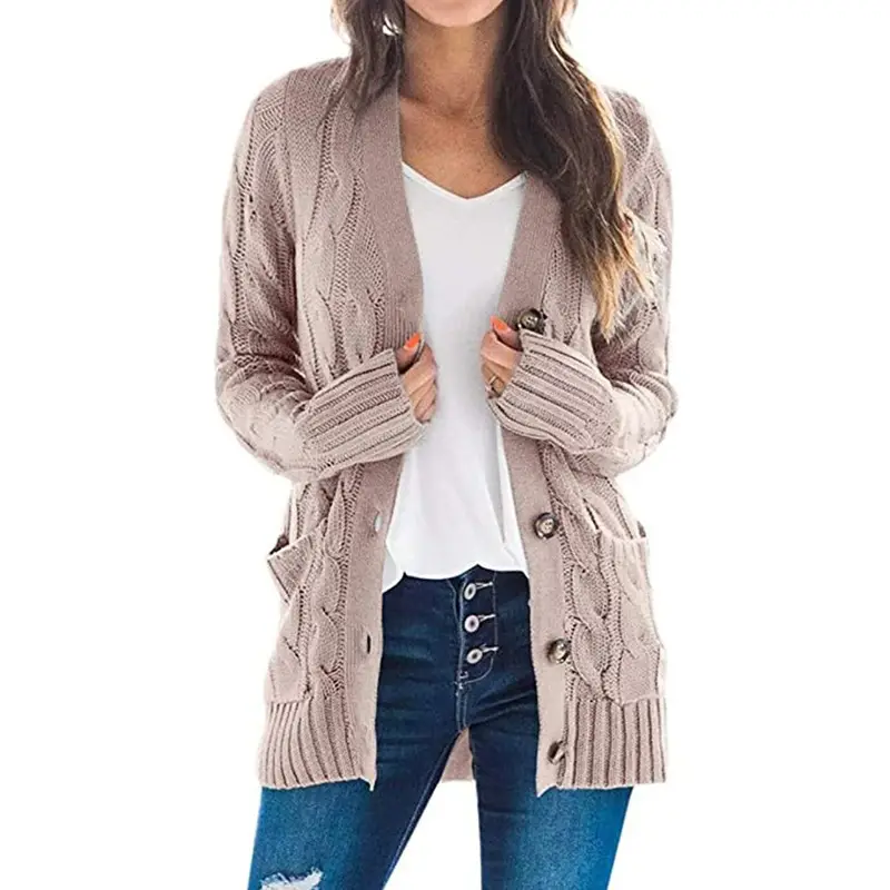 Women's V-Neck Long Sleeve Sweater Coat White - Image 12