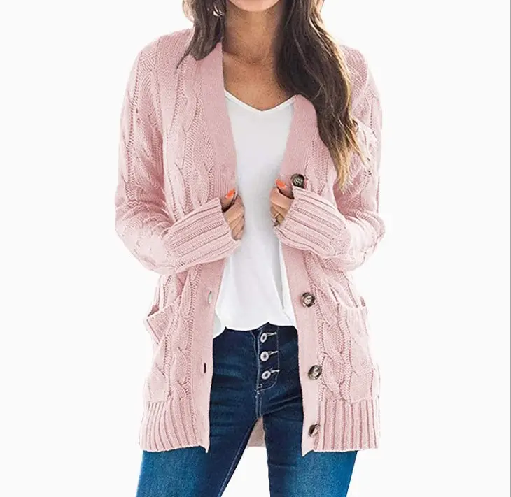 Women's V-Neck Long Sleeve Sweater Coat White - Image 2