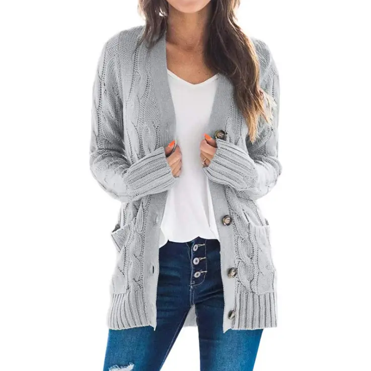 Women's V-Neck Long Sleeve Sweater Coat White - Image 3