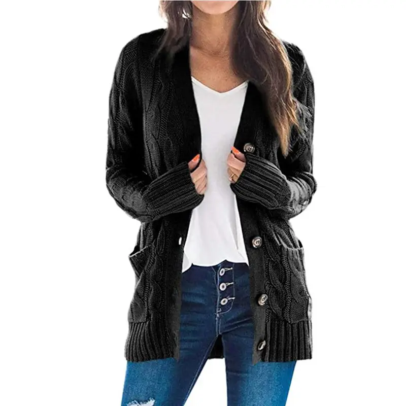 Women's V-Neck Long Sleeve Sweater Coat White - Image 4