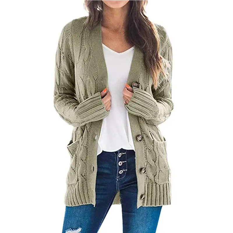 Women's V-Neck Long Sleeve Sweater Coat White - Image 5