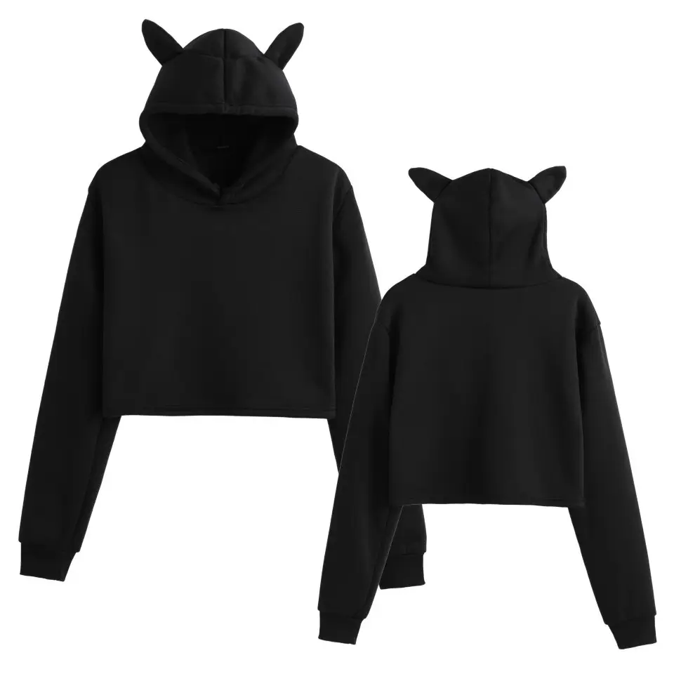 Black Cat Ears Hoodie Set for Women
