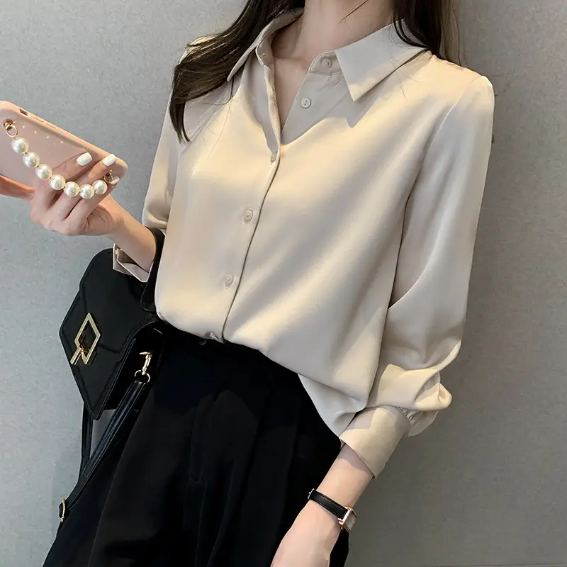 Women's Long Sleeve Shirt Beige Black Pants 2021 Spring - Image 4
