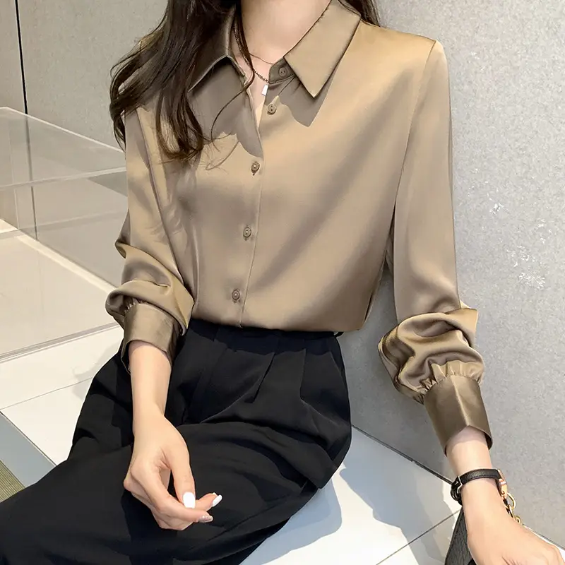 Women's Long Sleeve Shirt Beige Black Pants 2021 Spring - Image 7
