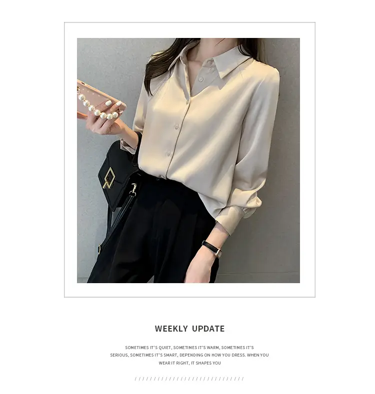 Women's Long Sleeve Shirt Beige Black Pants 2021 Spring — feature 10