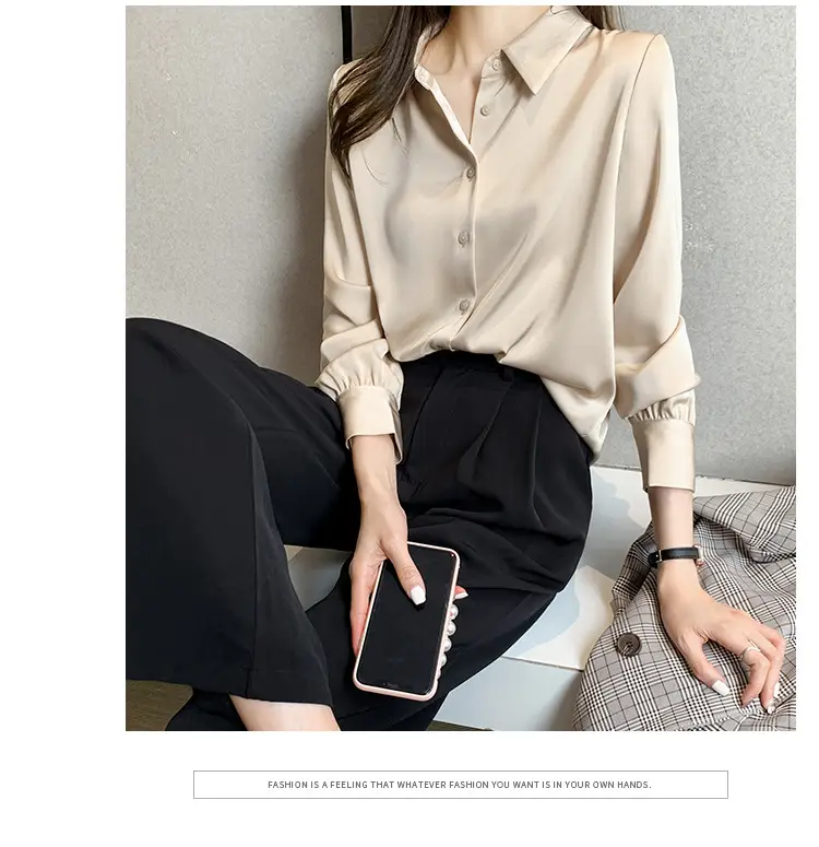 Women's Long Sleeve Shirt Beige Black Pants 2021 Spring — feature 13