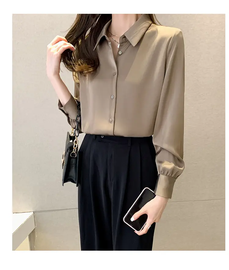Women's Long Sleeve Shirt Beige Black Pants 2021 Spring — feature 34