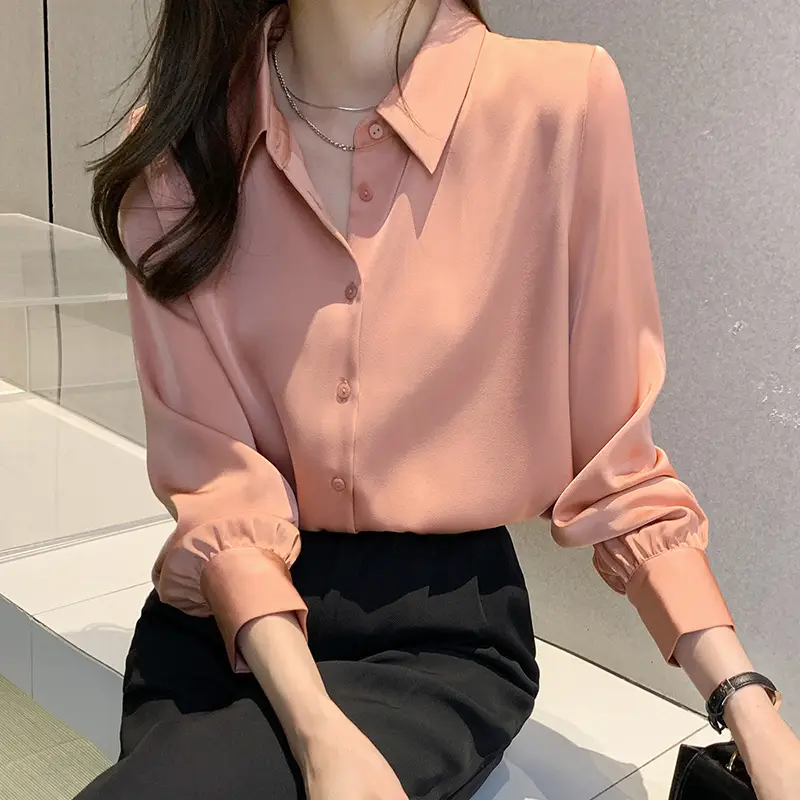 Women's Long Sleeve Shirt Beige Black Pants 2021 Spring - Image 3