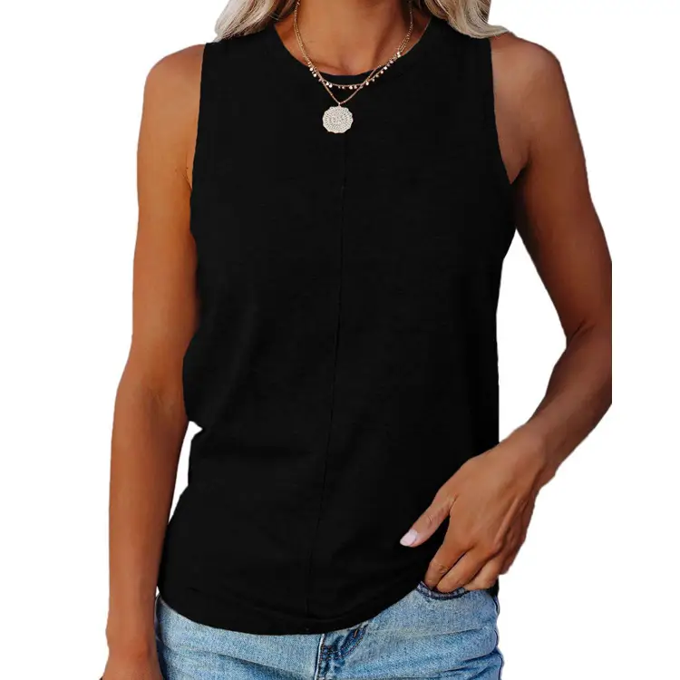 Women's Red Sleeveless Round Neck Vest T-Shirt - Image 9