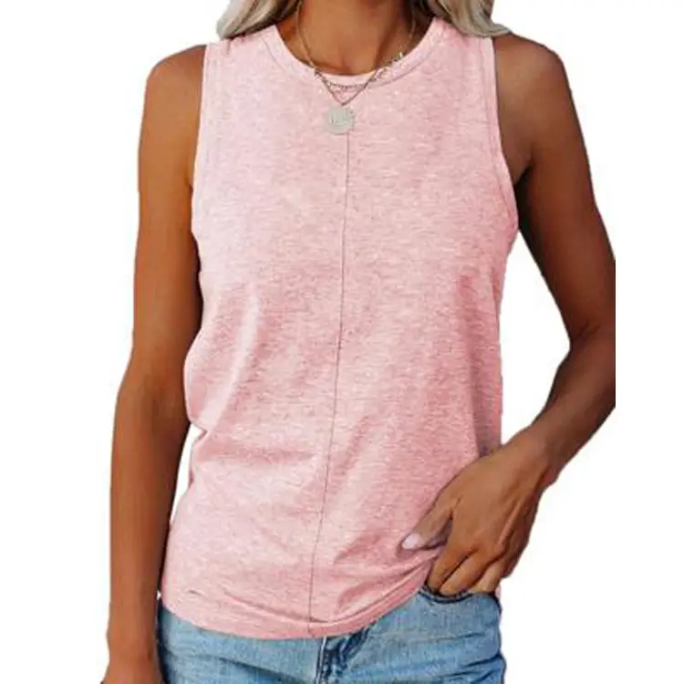 Women's Red Sleeveless Round Neck Vest T-Shirt - Image 11