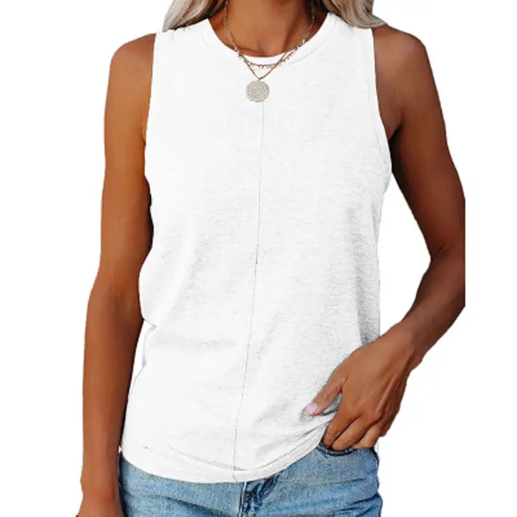 Women's Red Sleeveless Round Neck Vest T-Shirt - Image 12