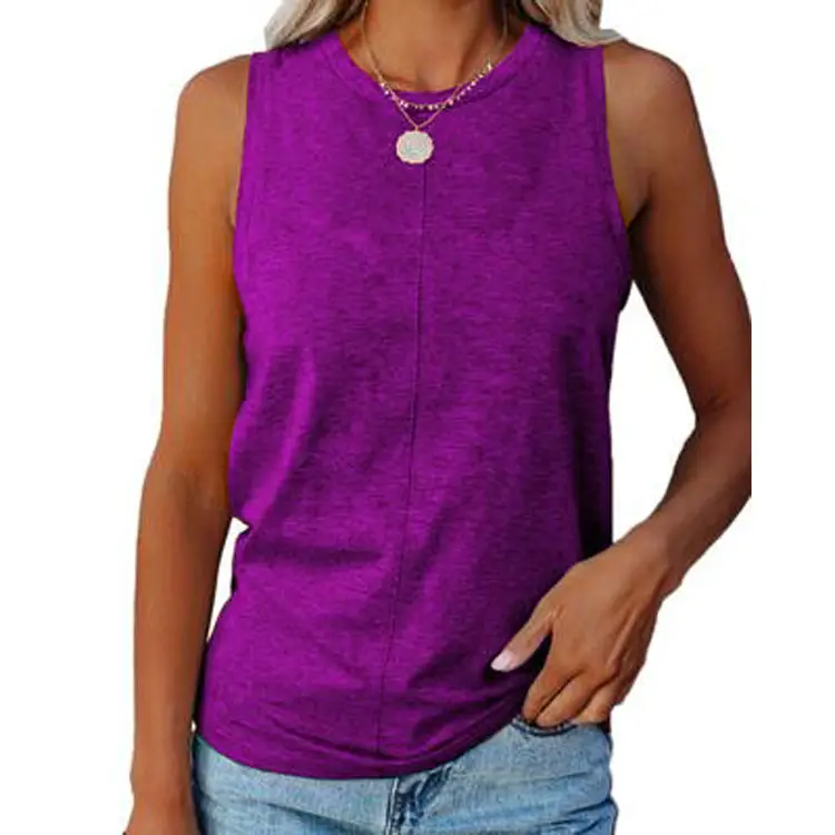 Women's Red Sleeveless Round Neck Vest T-Shirt - Image 2
