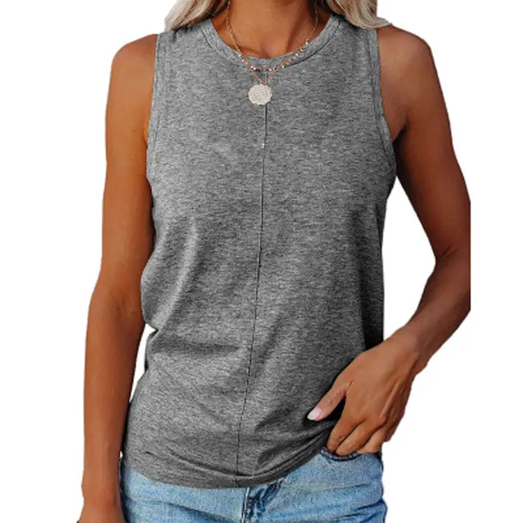 Women's Red Sleeveless Round Neck Vest T-Shirt - Image 6