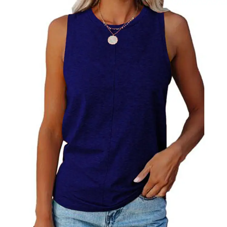 Women's Red Sleeveless Round Neck Vest T-Shirt - Image 7