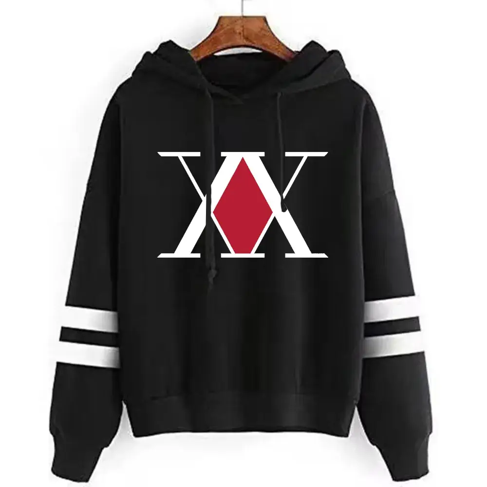 Men Black Cross Logo Hoodie Sweatshirt Fleece Lined Parallel Stripes - Image 8