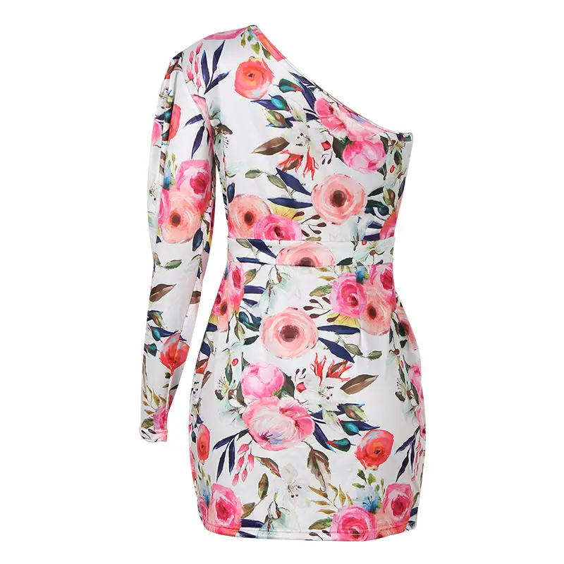 Women Printed One-shoulder Hip Skirt Dress Floral Spring Summer 2021 — feature 11