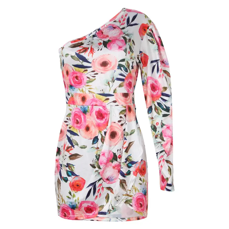 Women Printed One-shoulder Hip Skirt Dress Floral Spring Summer 2021 — feature 9