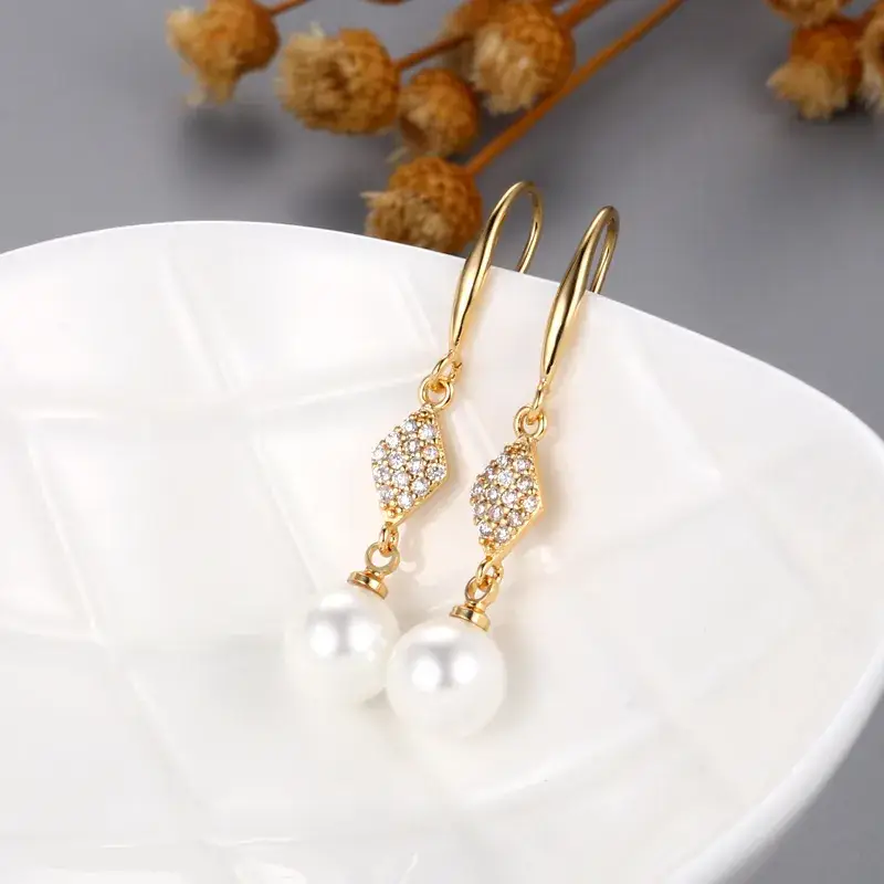 Japanese Kojoke Pearl Diamond Earrings Gold Plated - Image 2