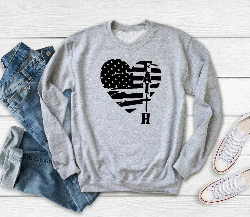 Black Heartbeat Faith Love Graphic Sweatshirt