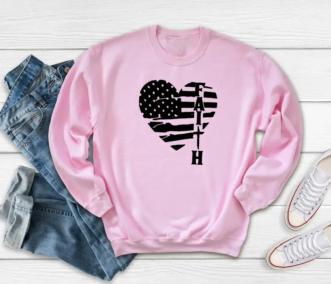 Black Heartbeat Faith Love Graphic Sweatshirt