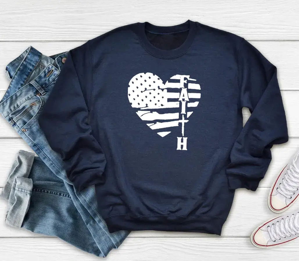 Black Heartbeat Faith Love Graphic Sweatshirt