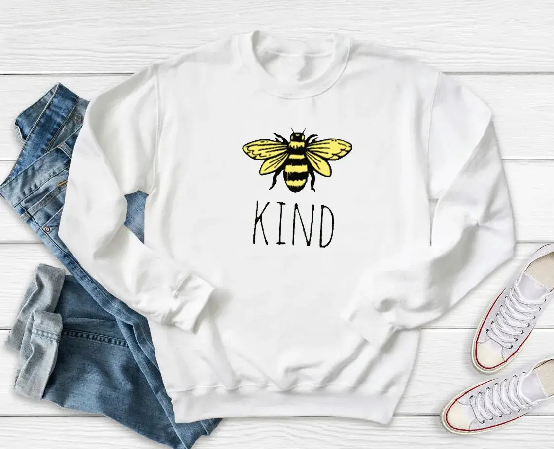 Yellow Bee Kind Sweatshirt Round Neck Print