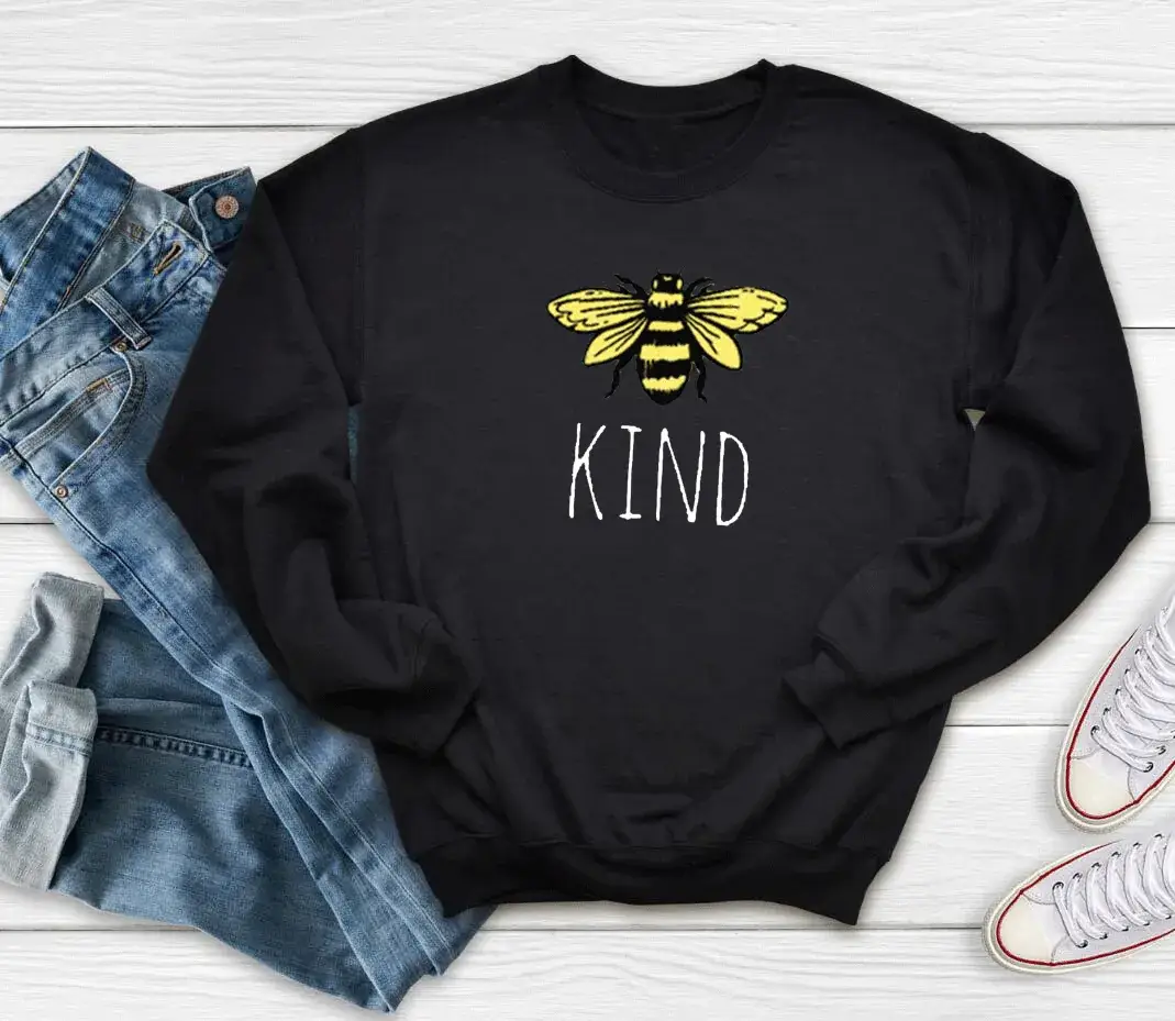 Yellow Bee Kind Sweatshirt Round Neck Print