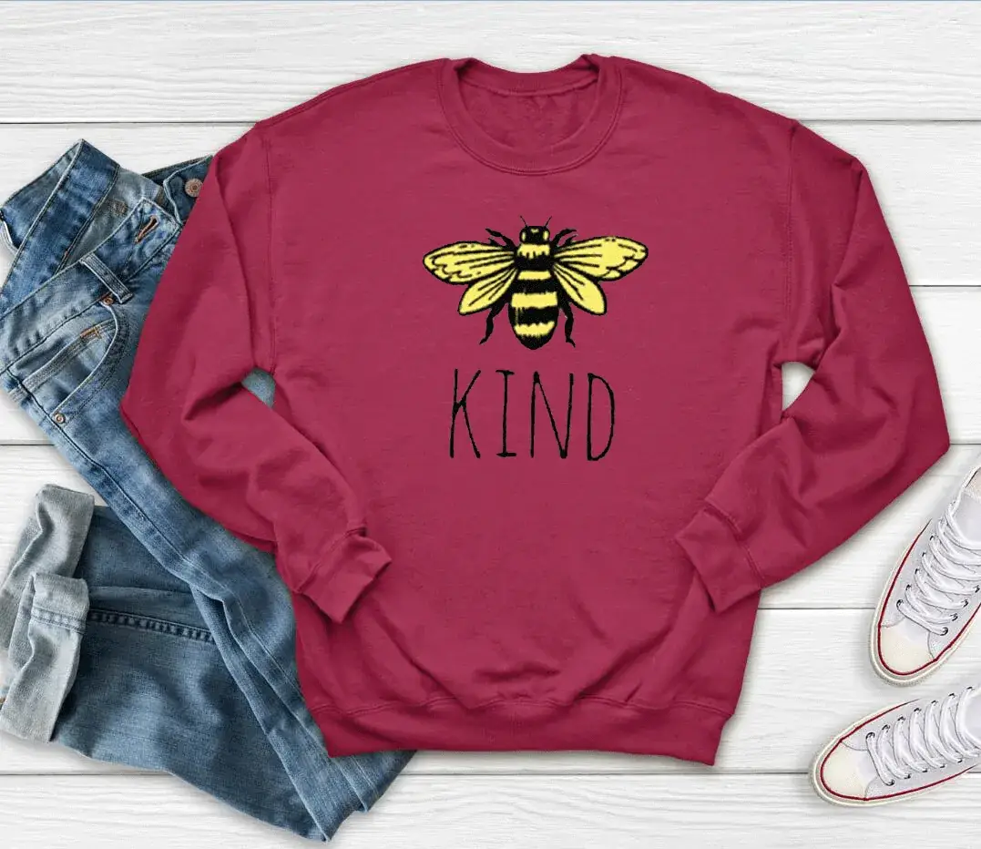 Yellow Bee Kind Sweatshirt Round Neck Print