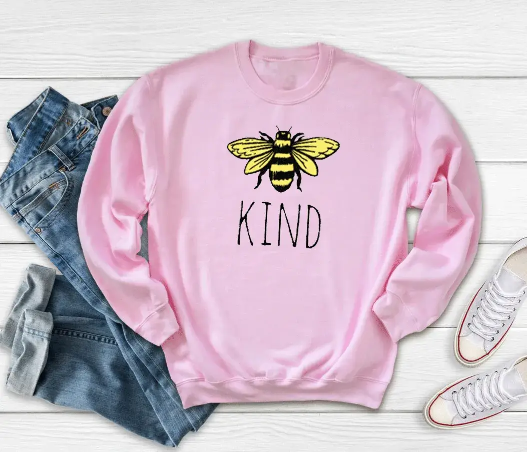 Yellow Bee Kind Sweatshirt Round Neck Print