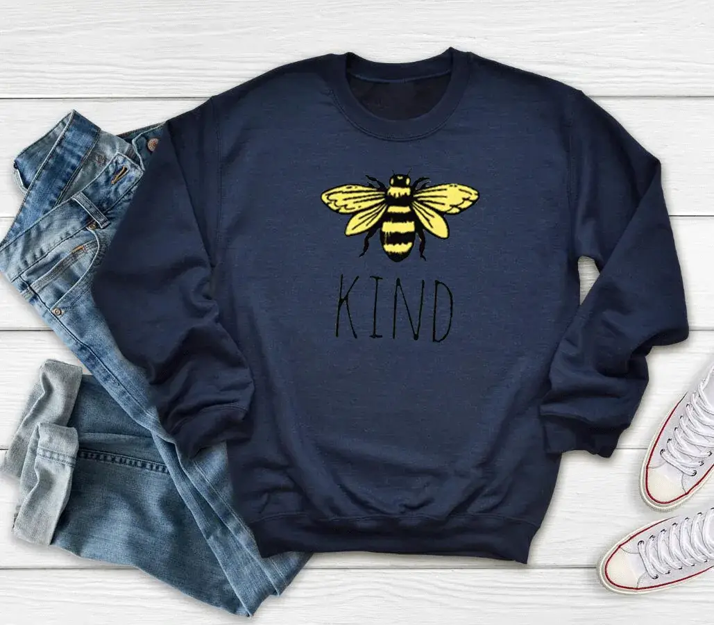 Yellow Bee Kind Sweatshirt Round Neck Print