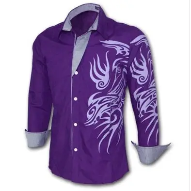 Men Purple Flame Print Long Sleeve Shirt