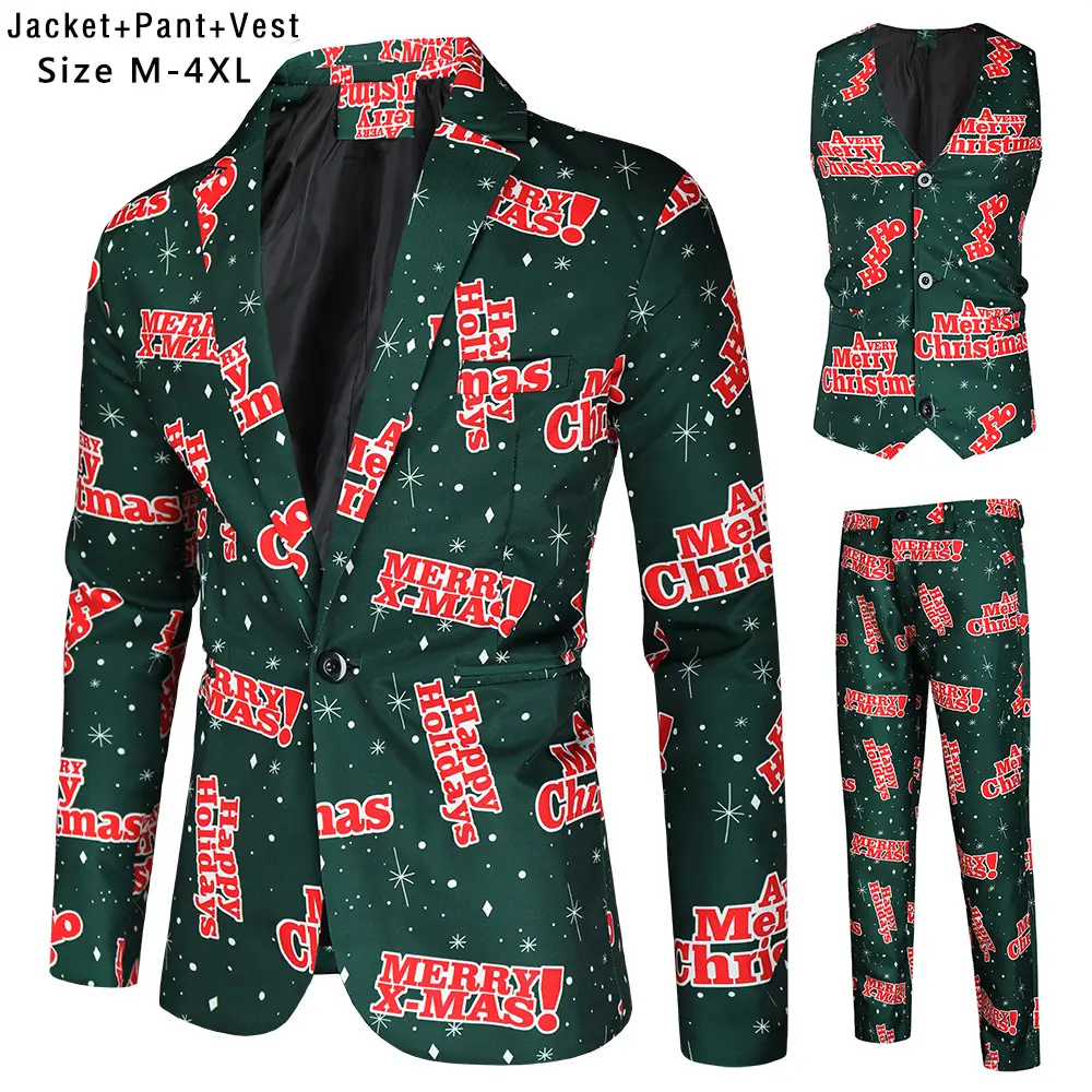 Christmas New Men 3Pc Blue Snowflake Vest Suit - Image 11