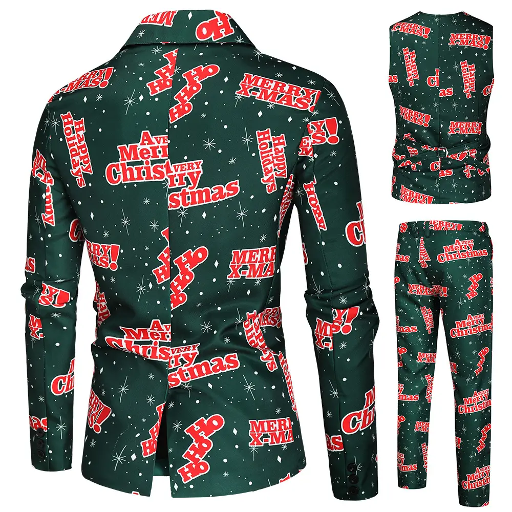 Christmas New Men 3Pc Blue Snowflake Vest Suit - Image 12