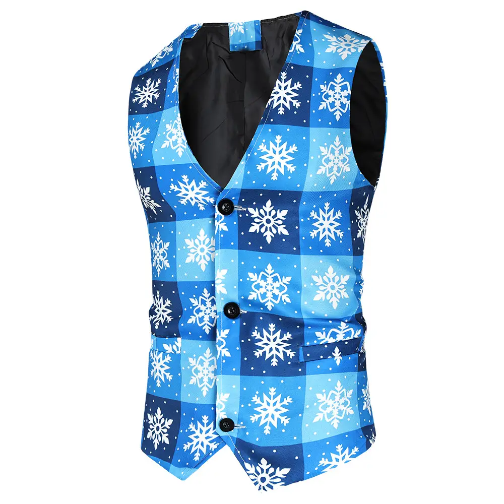Christmas New Men 3Pc Blue Snowflake Vest Suit - Image 2