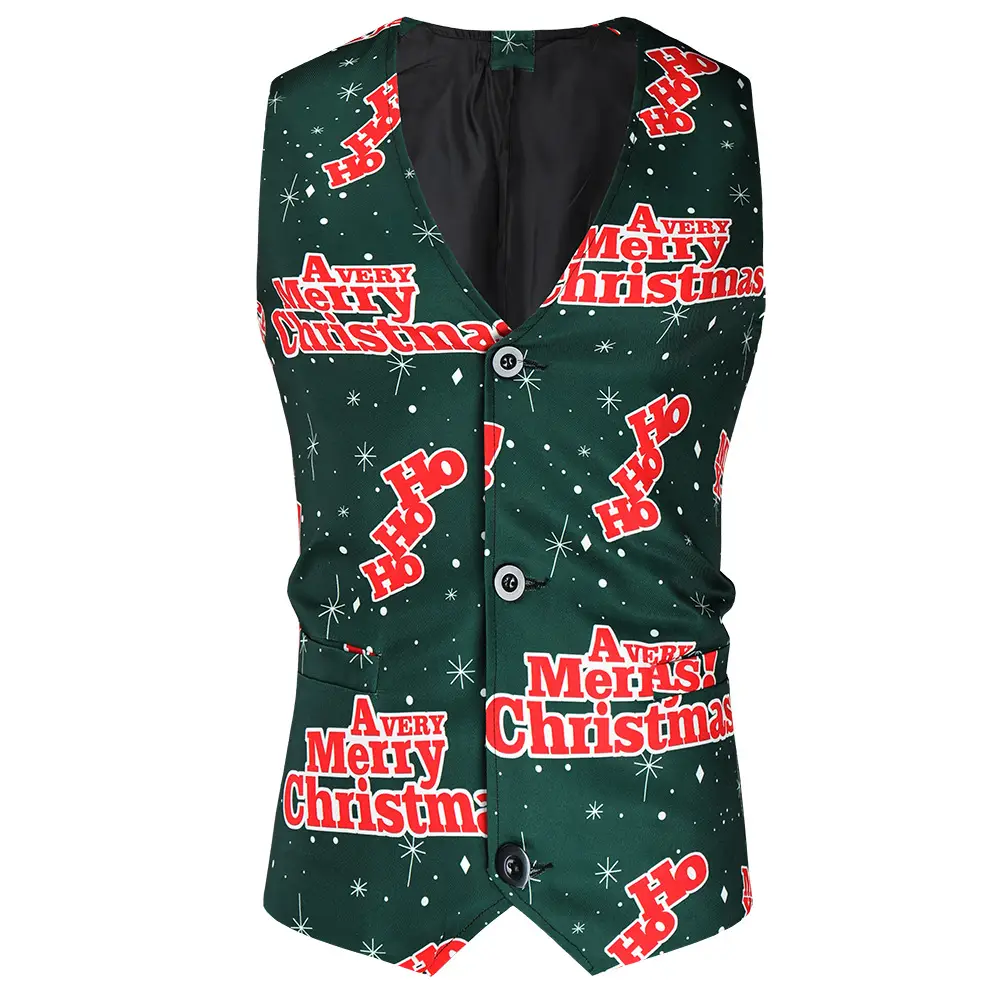 Christmas New Men 3Pc Blue Snowflake Vest Suit - Image 6