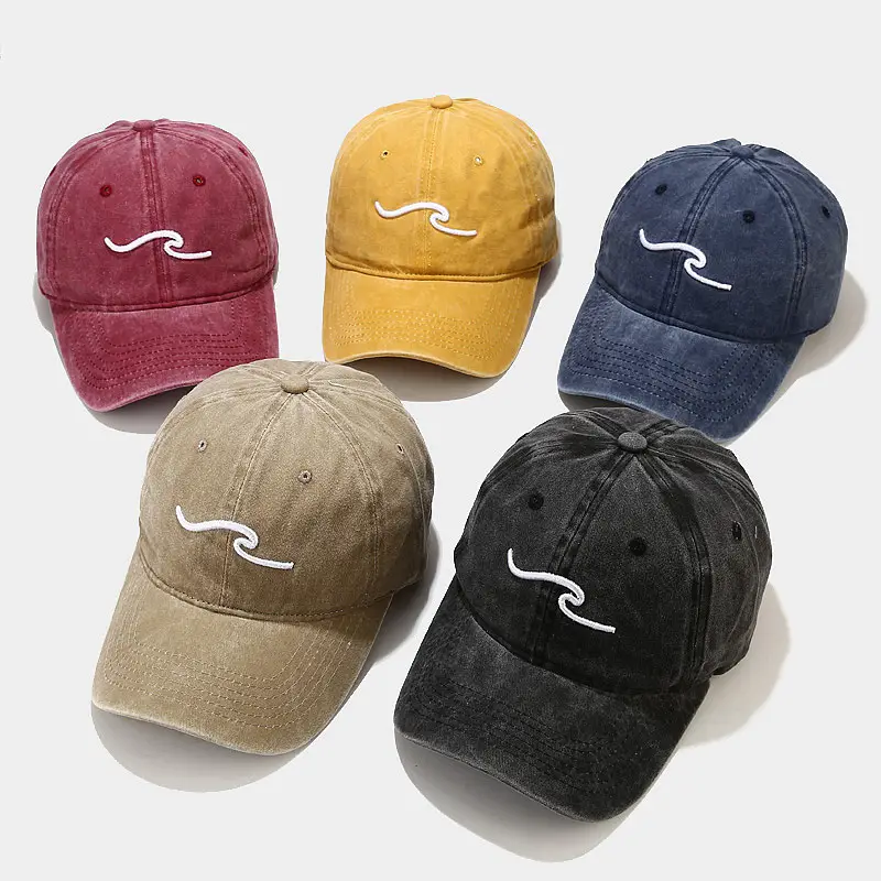 Women Washed Baseball Cap with Wave Embroidery - Image 8